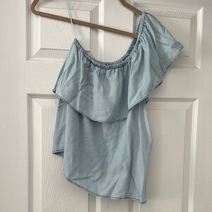 BB Dakota Chambray Denim Off-Shoulder Blouse